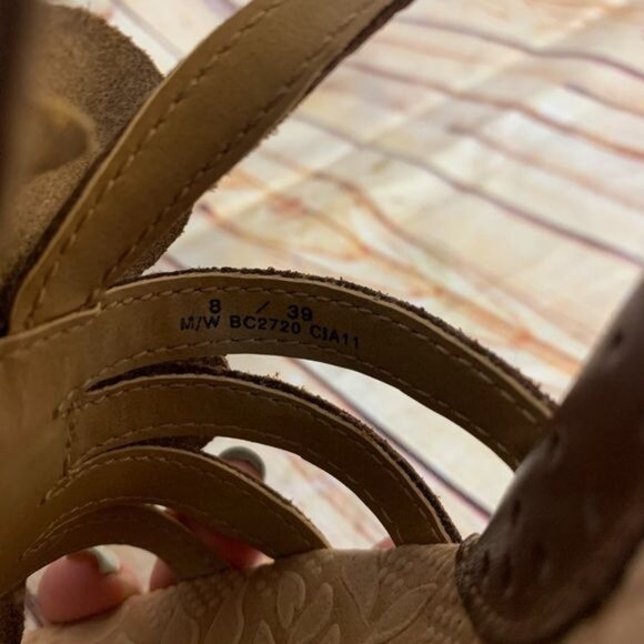 Born Concept B.O.C. Floral Leather Wedge Sandals Sz 39 US 8 - Picture 7 of 10